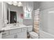 Clean bathroom with white vanity, bathtub, and shower at 1182 Chastain Dr # 8, Sugar Hill, GA 30518