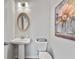Simple yet elegant powder room with pedestal sink and decorative art at 1182 Chastain Dr # 8, Sugar Hill, GA 30518