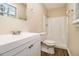 Bathroom with white vanity and shower/tub combo at 4074 Yeager Rd, Douglasville, GA 30135