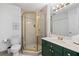 Bathroom with green vanity, shower, and tile flooring at 3101 Howell Mill Nw Rd # 206, Atlanta, GA 30327