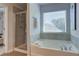 Main bathroom with soaking tub and walk-in shower at 11821 Rizvan Pl, Covington, GA 30014
