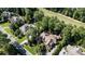 Aerial view showcasing house and pool in wooded community at 4874 Kettle River Pt, Suwanee, GA 30024