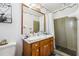 Bathroom with single sink vanity and shower stall at 434 Cana Of Galilee Ct, Tucker, GA 30084