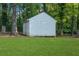 White storage shed nestled amongst lush green trees at 1921 Westwood Sw Ave, Atlanta, GA 30310