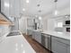 Spacious kitchen featuring gray cabinetry, quartz countertops, and stainless steel appliances at 3849 Old Friendship Rd, Buford, GA 30519