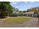 Large backyard with grassy area, stone pathway, and shed at 1046 Ormewood, Atlanta, GA 30316