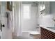 Clean bathroom, white subway tiles, tub shower combo at 120 Howard Se St, Atlanta, GA 30317