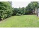 Level backyard with lush lawn and wooded backdrop at 2080 Misty Oaks Dr, Buford, GA 30519