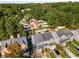 Aerial view showing the layout of a neighborhood with mature trees and well-kept homes at 5845 Hampton Ct, Atlanta, GA 30349