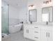 Modern bathroom with double vanity, soaking tub, and glass shower at 5649 Eagles Watch, Douglasville, GA 30135