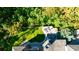 Aerial view showing a backyard patio and lush green landscape at 9680 Almaviva Dr, Alpharetta, GA 30022