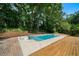 Relaxing pool area with wooden deck and brick patio at 4770 Shady Rest Dr, Powder Springs, GA 30127