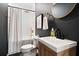 Stylish bathroom with white subway tile, a walk-in shower, and a floating vanity at 1183 Cahaba Dr, Atlanta, GA 30311