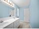 Bathroom with double vanity and light blue walls at 37 Waterstone Se Dr, Cartersville, GA 30121