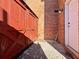Small backyard with a red storage shed and patio at 6520 Roswell Rd # 3, Atlanta, GA 30328