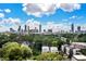 Aerial view showcases the neighborhood's tree-lined streets and city skyline at 617 East Ave, Atlanta, GA 30312