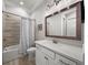 Bathroom with shower/tub combo and white vanity at 191 Foxtail Rd, Woodstock, GA 30188