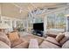 Bright sunroom with wooded views, comfortable seating, and a large TV at 6103 Governors Walk Dr, Canton, GA 30115