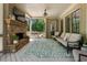 Inviting outdoor porch features a stone fireplace, comfortable seating, and a view of the lush backyard at 5330 Lake Redwine Nw Cv, Acworth, GA 30101