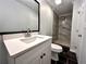Basement bathroom with white vanity and marble shower at 1394 Yates Ave, Austell, GA 30106