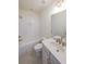 Bathroom with white subway tile and hexagon floor at 5450 Crow Dr, Cumming, GA 30041