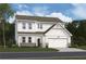 Two-story farmhouse style home with white siding, brick accents and a two-car garage at 307 Willam Gossett Dr, Canton, GA 30114