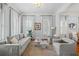 Elegant living room with light gray sofas, large windows, and hardwood floors at 3998 St Georges Ct, Duluth, GA 30096