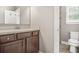 Well-lit bathroom with vanity and toilet, plus a shower at 1622 Harvestwood Ct, Hoschton, GA 30548