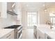Modern kitchen with white cabinets, a large island, and a farmhouse sink at 550 Fisher Dr # 47, Alpharetta, GA 30009