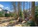 Landscaped backyard with stone patio and plenty of mature trees at 2585 Club Springs Drive, Roswell, GA 30076