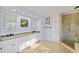 Elegant bathroom with double vanity, granite countertops, and large shower at 2585 Club Springs Drive, Roswell, GA 30076