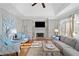 Relaxing living room with hardwood floors, fireplace and built-in shelving at 2585 Club Springs Drive, Roswell, GA 30076