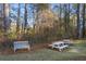 Picnic table and bench in a wooded backyard setting at 200 Mcguirts Bridge Rd, Covington, GA 30014