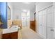 Retro bathroom with updated vanity and neutral tile at 200 Mcguirts Bridge Rd, Covington, GA 30014