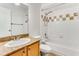 Clean bathroom with a bathtub, shower, and granite countertop vanity at 2955 Seven Pines Ln # 203, Atlanta, GA 30339