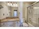 Bathroom with granite vanity and shower at 857 Garner Rd, Rockmart, GA 30153