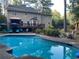 Lush backyard featuring a sparkling pool, complemented by a deck and beautiful outdoor living space at 515 Lees Sw Trce, Marietta, GA 30064
