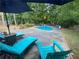 Seating around a private backyard pool, with an umbrella, perfect for relaxation and outdoor enjoyment at 515 Lees Sw Trce, Marietta, GA 30064