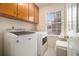 Well-equipped laundry room featuring modern washer and dryer units and built-in cabinets at 515 Lees Sw Trce, Marietta, GA 30064