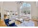 Spacious living room with tall ceilings, hardwood floors, large windows, and an oversized sofa and seats at 2025 Fife Ridge Ct, Roswell, GA 30075