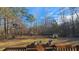 Expansive backyard features a storage shed, fire pit, and mature trees, offering privacy at 219 Thorncrest, Stockbridge, GA 30281