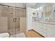 Spa-like bathroom with walk-in shower and double vanity at 3649 Pinehill Cir, Acworth, GA 30101
