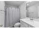 Clean bathroom with a shower/tub combo and white vanity at 2133 Kirkham Way, Kennesaw, GA 30152