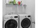 Convenient laundry room with washer and dryer and shelving at 2133 Kirkham Way, Kennesaw, GA 30152