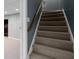 Carpeted basement stairs with a simple handrail at 1685 Terrace Lake Dr, Lawrenceville, GA 30043