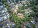 Aerial view captures the property's location within a leafy neighborhood and abundant mature trees and nearby pool at 72 Bishop Nw Dr, Cartersville, GA 30121