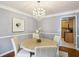 Bright dining room featuring a modern chandelier, round table, hardwood floors, and a glimpse of the kitchen at 2947 Dunnington Cir, Chamblee, GA 30341