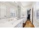 Bathroom with white vanity, and floral wallpaper at 3456 Paces Nw Pl, Atlanta, GA 30327