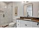 Stylish bathroom featuring a glass-enclosed shower and a dark marble countertop at 564 Greystone Trce, Marietta, GA 30068