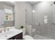 Bathroom with a walk-in shower, white subway tiles, and a vanity at 7535 Cordery Rd, Cumming, GA 30040
